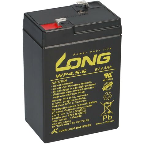 Kung Long Akku WP4.5-6 AGM Blei Vlies 6 Volt 4,5Ah mit Faston 4,8mm