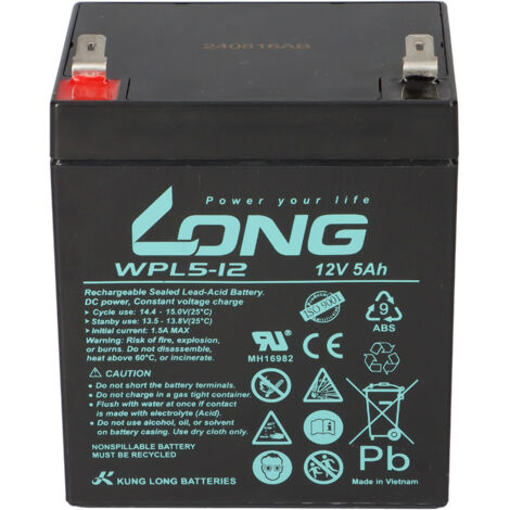 Kung Long Blei Akku WPL5-12 12V 5Ah 6,3mm Faston Longlife