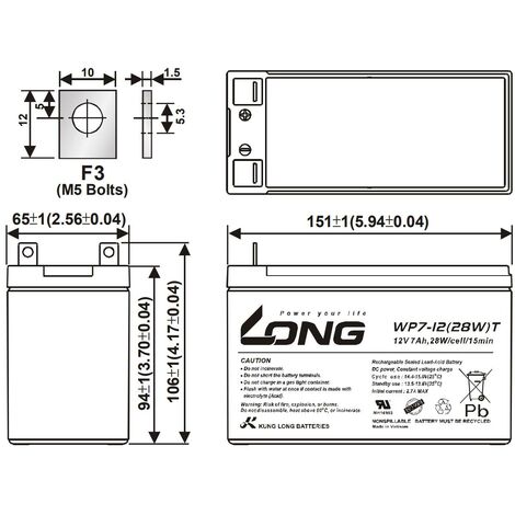 Kung Long WP7-12(28W)-M/F2 12V 7Ah AGM Bleibatterie