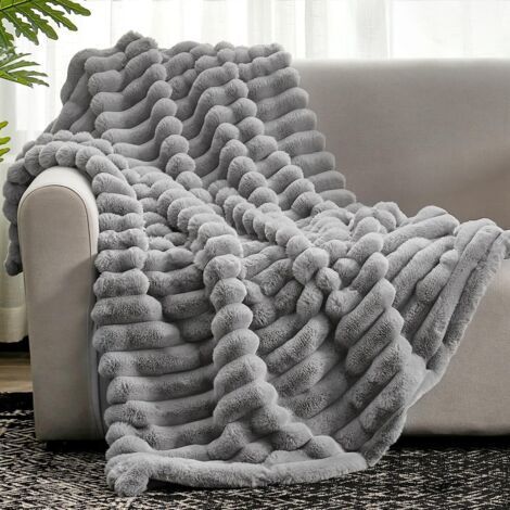 Kunstfell-Überwurf für Sofa, Schlafzimmer, Wohnzimmer, bequem und warm, gestreift, 180 x 200 cm, grau