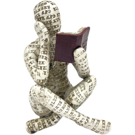 Kunstharzfigur einer intellektuellen, lesenden Frau, weiße Statue, literarisches Dekor, einzigartige Gedanken, Buch, Briefe, Edition, Figur einer nachdenklichen Frau, weiße Kunstharz-Silhouette