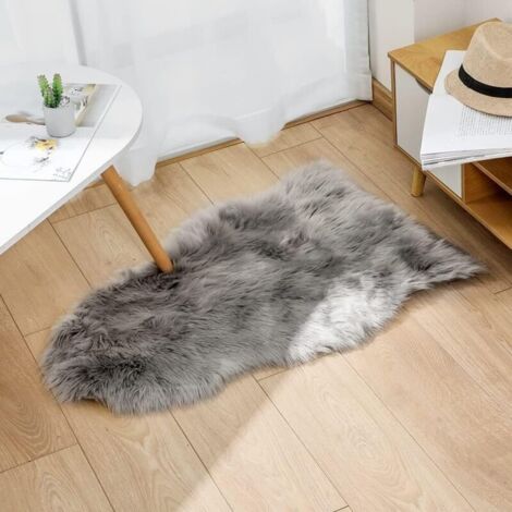 Kunstlammfellteppich - 60 x 90 cm - Kunstlammfell - Sofateppich (Grau, 60 x 90 cm)