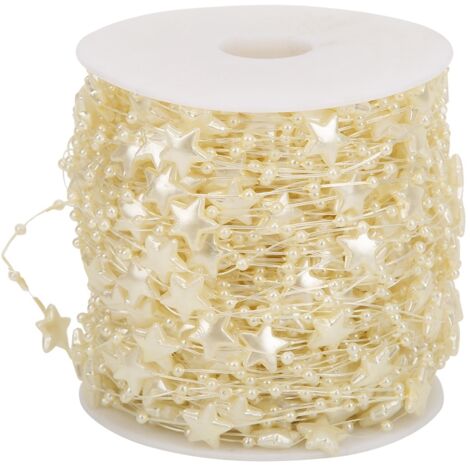 Kunstperlengirlande mit Sternenmuster, 5 Zweige, 60 m, DIY-Weihnachtsdekoration, Tannenbaumschmuck, Beige