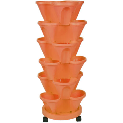 Kunststoff-Blumentopf - 3D-Anzuchtschale, 3-blättriger Topf, Ziegelrot (6 Töpfe + 1 drehbare Schale)
