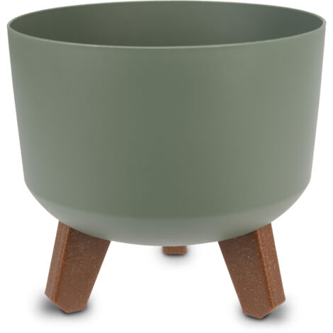 Kunststoff Blumentopf auf Füßen oliv - Ø 19 cm - Pflanztopf rund mit Wasserspeicher Boden - Garten Deko Übertopf Pflanzgefäß Blumenkasten