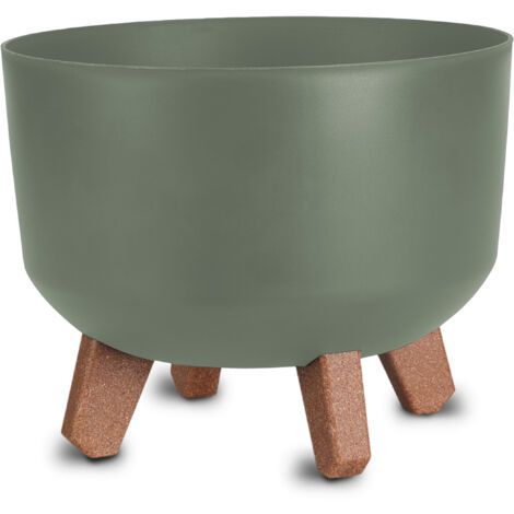 Kunststoff Blumentopf auf Füßen oliv - Ø 23 cm - Pflanztopf rund mit Wasserspeicher Boden - Garten Deko Übertopf Pflanzgefäß Blumenkasten
