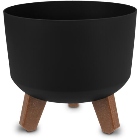 Kunststoff Blumentopf auf Füßen schwarz - Ø 19,5 cm - Pflanztopf rund mit Wasserspeicher Boden - Garten Deko Übertopf Pflanzgefäß Blumenkasten