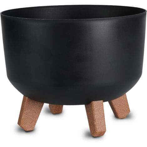 Kunststoff Blumentopf auf Füßen schwarz - Ø 23 cm - Pflanztopf rund mit Wasserspeicher Boden - Garten Deko Übertopf Pflanzgefäß Blumenkasten