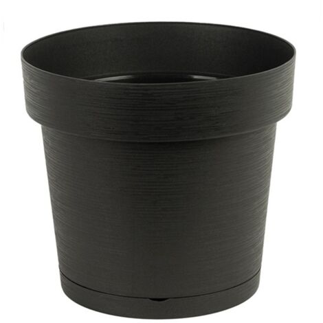 Kunststoff-Blumentopf mit Untersetzer MELROSE GLAMOUR 25 cm, Kunststoff, anthrazitfarben, matt