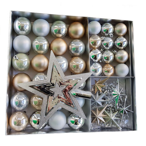 Kunststoff Christbaumschmuck 45 Teile Set - champagner - Shatterproof Weihnachtskugeln bruchsicher - Tannenbaum Weihnachtsbaum Christbaum Zierschmuck