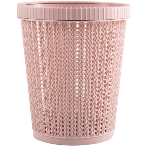 Kunststoff-Gartenabfalleimer in Rattanoptik, ohne Deckel, runder, rosa Abfalleimer für Zuhause