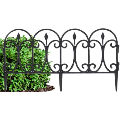 Kunststoff-Gartenzaun, schwarz, Vintage, 4-tlg.