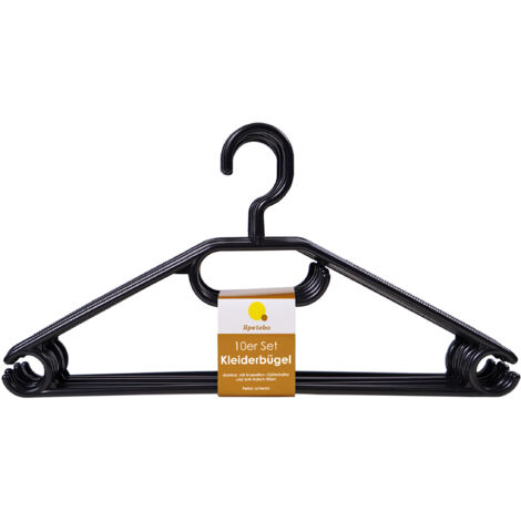 Kunststoff Kleiderbügel mit Hosenstange - schwarz / 10er Pack - Bügel für Jacken Hemanden Blusen mit Kawatten und Gürtel Halter