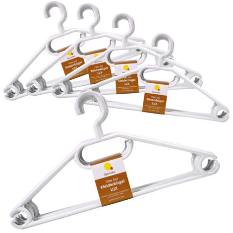 Kunststoff Kleiderbügel mit Hosenstange - weiß / 50er Pack - Bügel für Jacken Hemanden Blusen mit Kawatten und Gürtel Halter