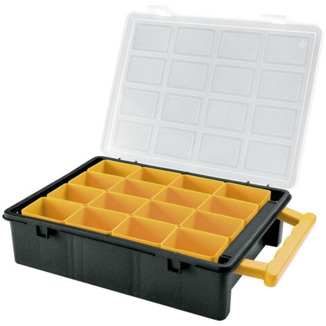 Kunststoff-Organizer-Aktentasche mit 16 herausnehmbaren Fächern, 242 x 188 x 60 mm.