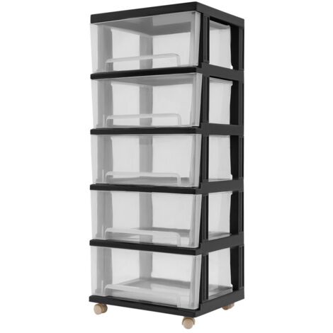 Kunststoff-Schubladenbox mit 5 Ebenen à 40 cm und Rollen, vertikaler Aufbewahrungsschrank, geeignet für Schlafzimmer, Badezimmer, Schulen und Büros.
