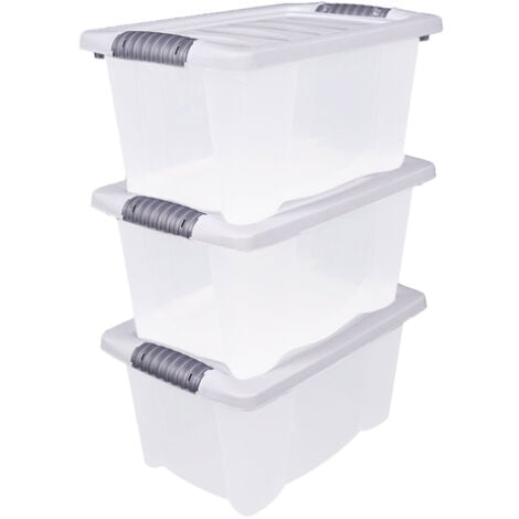 Kunststoff Stapelbox mit Deckel 40 x 30 cm - 3er Set / jeweils 14 Liter - Aufbewahrungsbox mit Griff - Spielzeugkiste Lagerbox Multibox Allzweckbox Storage Box Universal Kiste