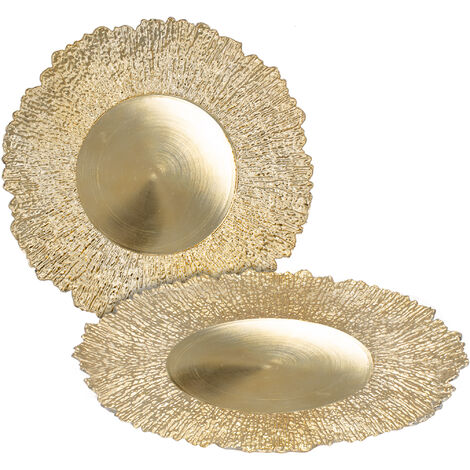 Kunststoff Teller gold 33 cm - 2er Set - Deko Kerzenteller Geschenk Tablett rund