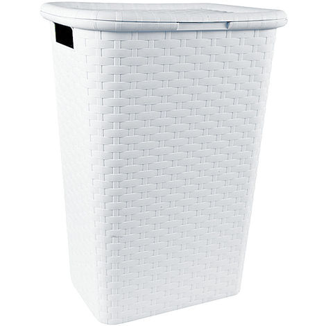 Kunststoff Wäschebox in Flechtoptik 65 Liter - weiß - Stand Wäschekorb mit Deckel und Tragegriffen