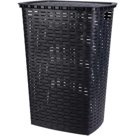 Kunststoff Wäschekorb in Rattan Optik 53 Liter - anthrazit - Wäschebox mit Deckel und Tragegriffen - Wäschetruhe Wäschesammler Wäschetonne mit Griff feuchtraumbeständig