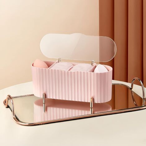 Kunststoff-Wattestäbchenspender mit 3 Fächern und Deckel, Organizer für Kosmetik und Beauty-Accessoires