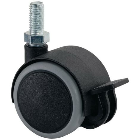 Kunststoffdoppelrolle mit Feststeller Rad-Ø 50 mm Tragfähigkeit 50 kg M10 x 20 Kunststoff grau