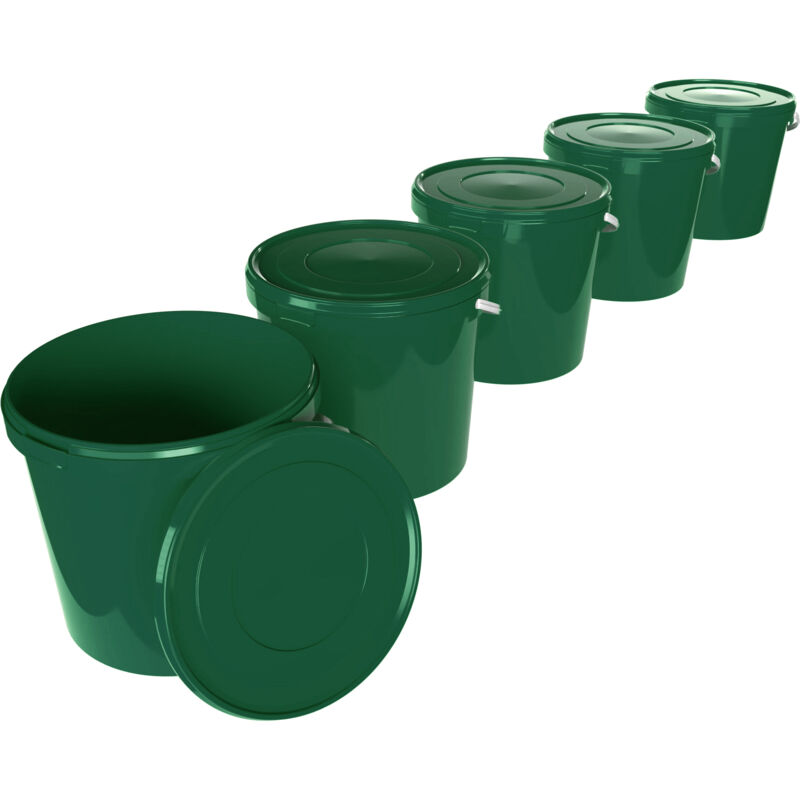 Seau avec couvercle 10 litres en vert - 5 pièces