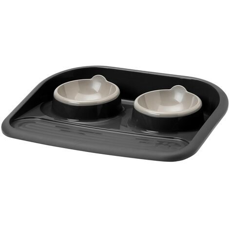 GLOBAL Kunststoffschale mit 2 Schalen für Katzen und kleine Hunde Exclusives Angebot