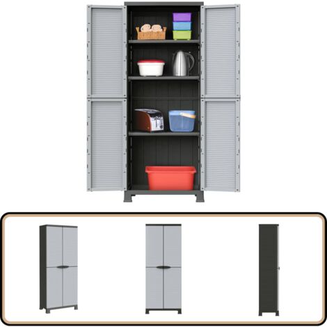 Kunststoffschrank 68x39x171,5 cm - Aufbewahrungsbox - Garderobe - Werkzeugschrank - Regal - Grau