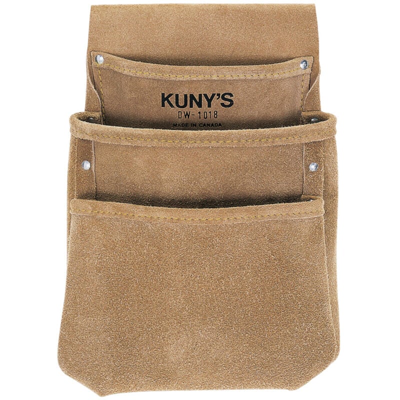 DW-1018 Split Grain Leather Drywall Pouch - 3 Pocket - Kunys
