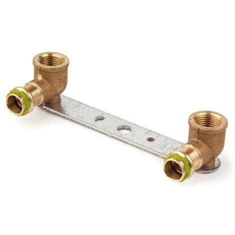 Kupfer Pressfitting Sudo-PressWandwinkel auf Montageplatte gerade Stichmaß 150 mm 15 mm - 1/2" Kontur V DVGW
