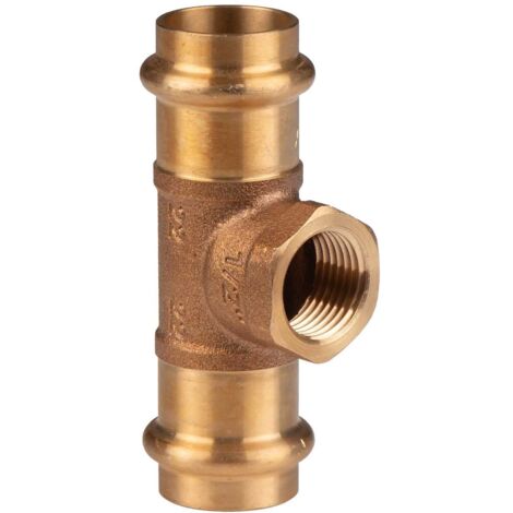Kupfer Pressfitting T-Stück aus Rotguss 22 mm - 1/2" IG - 22 mm V+M-Kontur DVGW