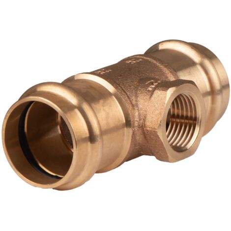 Kupfer Pressfitting T-Stück aus Rotguss 28 mm - 1/2" IG - 28 mm V+M-Kontur DVGW