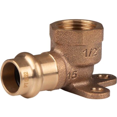 Kupfer Pressfitting Wandwinkel 90° aus Rotguss 15 mm - 1/2" IG V+M-Kontur DVGW