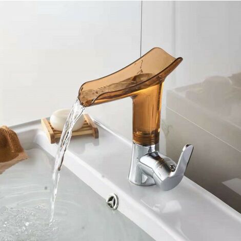 Kupfer-Wasserfall-Waschbecken, Warm- und Kaltwasser, Badezimmerschrank, Waschbecken, Haushalts-Aufsatzwaschbecken, Wasserhahn, braun
