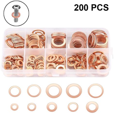 Kupferdichtringe Cuivre Disque plat de Rondelles plates Bague d'étanchéité Gamme Kit avec Box convient pour les Vis de Fixations