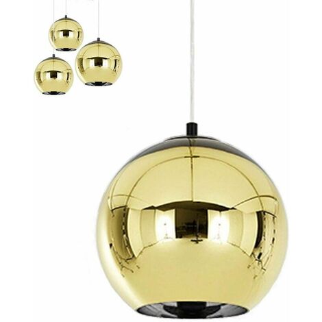 VOLAVO Kupferspiegel-Glaskugel-Kronleuchter, verstellbares Kabel, Chrom-Kugel-Pendelleuchte, Lampenschirm, Heimdekoration, Beleuchtung (Golden, Ø15 cm)