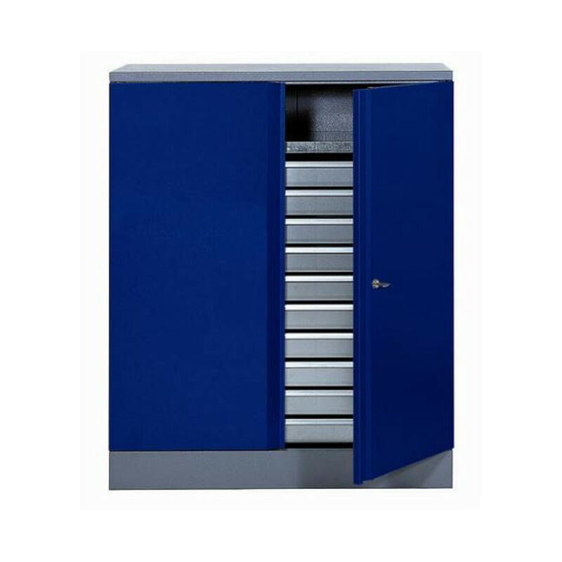 Kupper - Armoire 2 portes 1 étagère et 10 tiroirs 91cm110cm45cm - Bleu marine