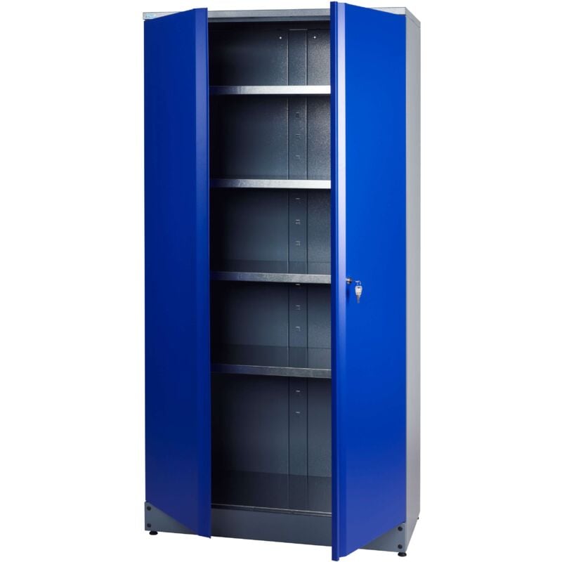 Küpper armoire haute modèle 70297, 180 x 45 x 91 cm, 1 porte double, 4 tablettes, bleu outremer