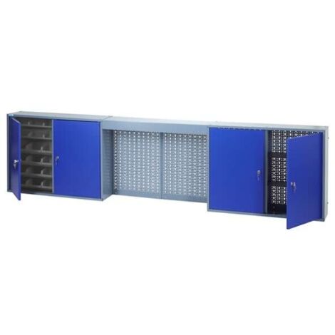 Kupper – Armoire d'atelier 70187 – Structure en tôle d'acier 1mm – 4 portes battantes verrouillables – 4 tablettes 75kg – 12 boîtes de rangement