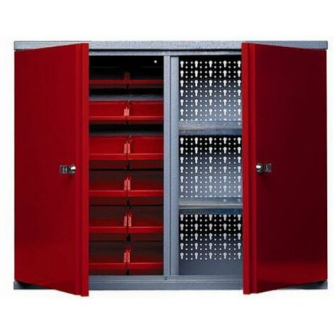 Kupper – Armoire murale 2 portes 2 étagères et 18 boites de rangement - Rouge