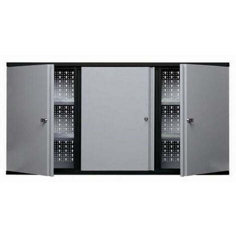 Kupper - Armoire murale 3 portes verrouillables 4 étagères - Gris - TNT