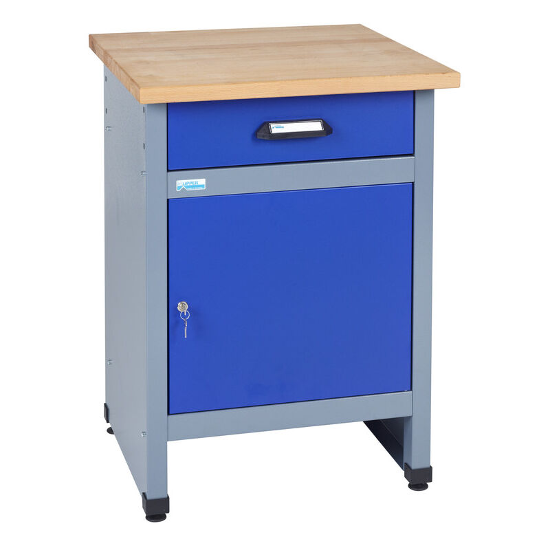 Kupper - tabli Küpper 12397, 60x84xP. 60 cm, 1 porte verrouillable, 1 tiroir, charge admissible 300 kg, plan de travail en hêtre massif de 30 mm