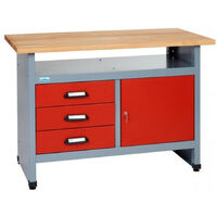 Kupper - Etabli 1 porte 3 tiroirs et 1 compartiment L:120 cm - Rouge 12082