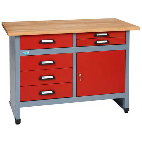 Kupper - Etabli 1 porte et 6 tiroirs Longueur: 1.20 m - Rouge 12242
