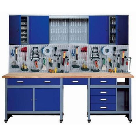Kupper – Établi 704127 240 cm – Élément haut avec 6 tiroirs – Panneaux perforés 120 x 60 cm – Pour espaces de travail optimisés