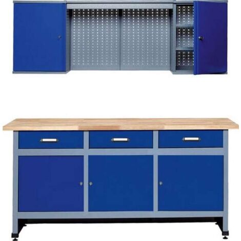 Kupper – Établi-set 704217 170 x 60 x 84 cm – Élément haut 160 x 60 x 20 cm – 3 tiroirs et 3 portes – Pour espaces de travail organisés