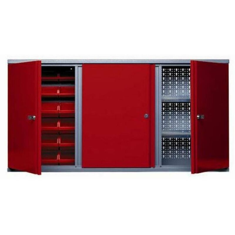 

Kupper - Armario de pared largo 120cm 3 puertas 2 estantes y 18 cajas de almacenamiento - Rojo