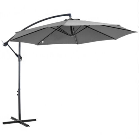 Kurbelbetriebener Sonnenschirm, Stahlgestell und Polyesterbezug, grau, Ø 2,95 x 2,45 m, für Garten, Terrasse, Balkon