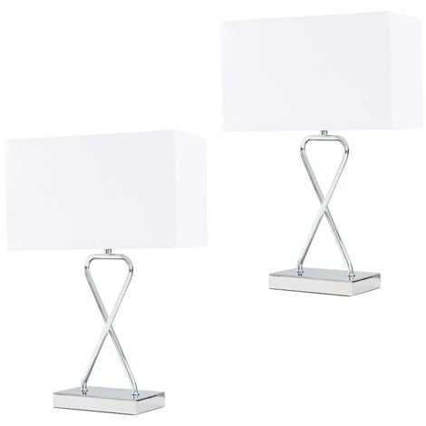Kuros Pair of Contemporary Polished Chrome Table Lamps with White Rectangular Shades